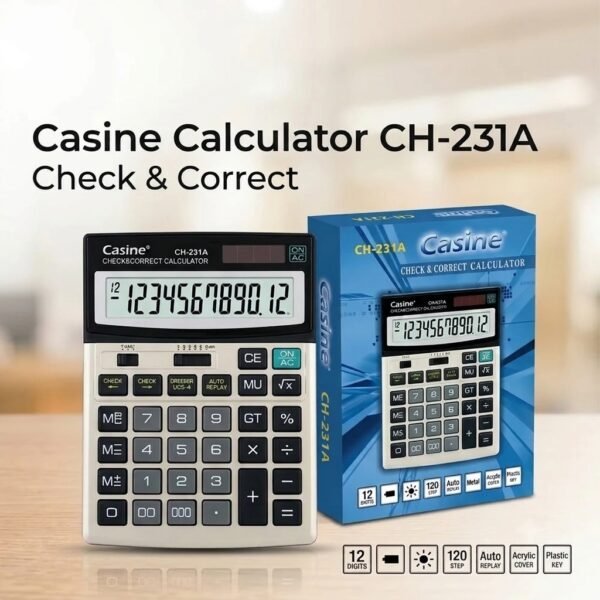 Casine CH-231A 12-Digit Calculator | Solar & Battery
