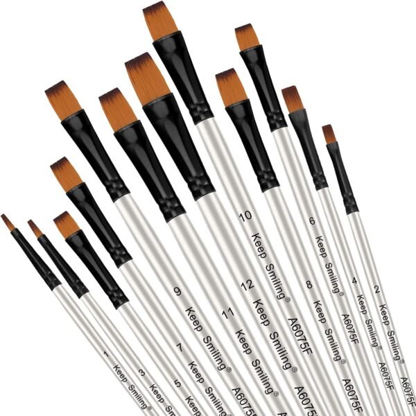 Keep Smiling Flat Tip Paint Brush Pack of 12 | Art Set