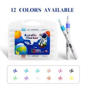Space astronaut acrylic paint marker set 12 colors box with swatches